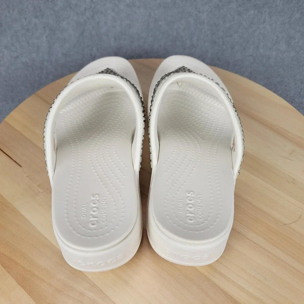 Crocs Monterey Shimmer Wedge Flip Flops Stucco White Metallic‎ Sandals Size 7